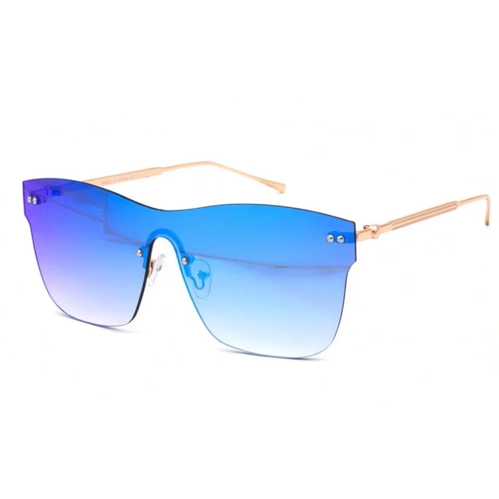 Blue Rimless Shield Sunglasses Women Gold Metal Frame Gradient Lens Studded 2026